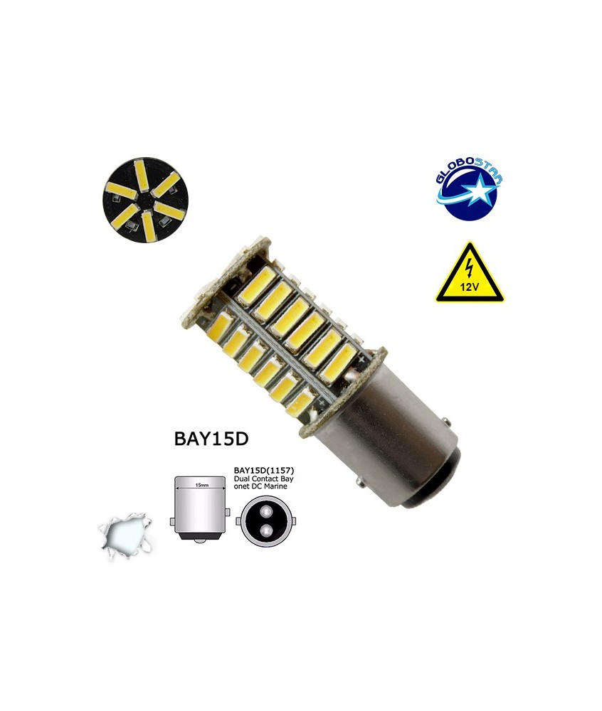 GloboStar® P21-5W 1157 77379 Λάμπα Αυτοκίνητου LED 1157 36 SMD 7020 2.6W 900LM DC12V IP20 360° Ψυχρό Λευκό  6000K